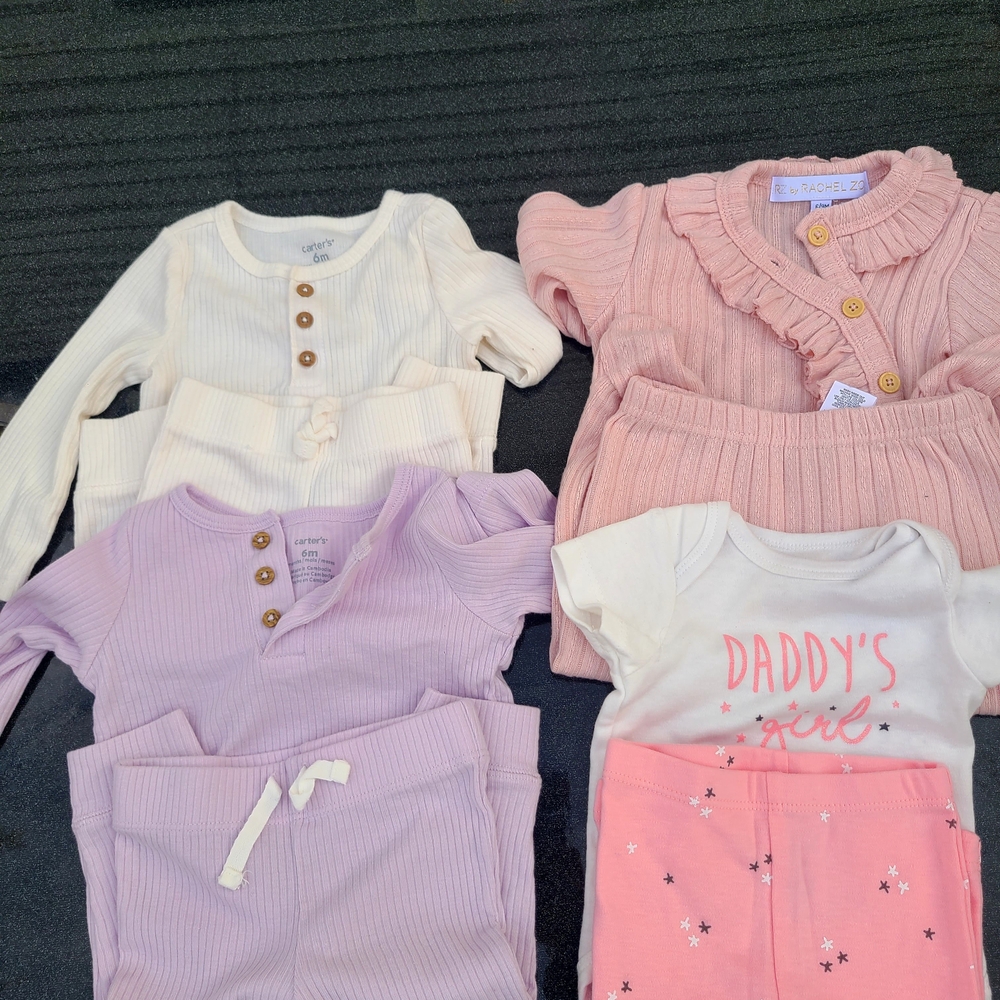 Baby Girl Clothing Set in Pink, Cream, and Purple Size 6M